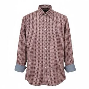 NEW Cremieux Men's LT Brown Geometric Denim Button-Up Shirt Long Sleeve